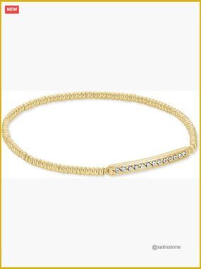 Stretch Bracelet with Station Design - Gold Plated Brass